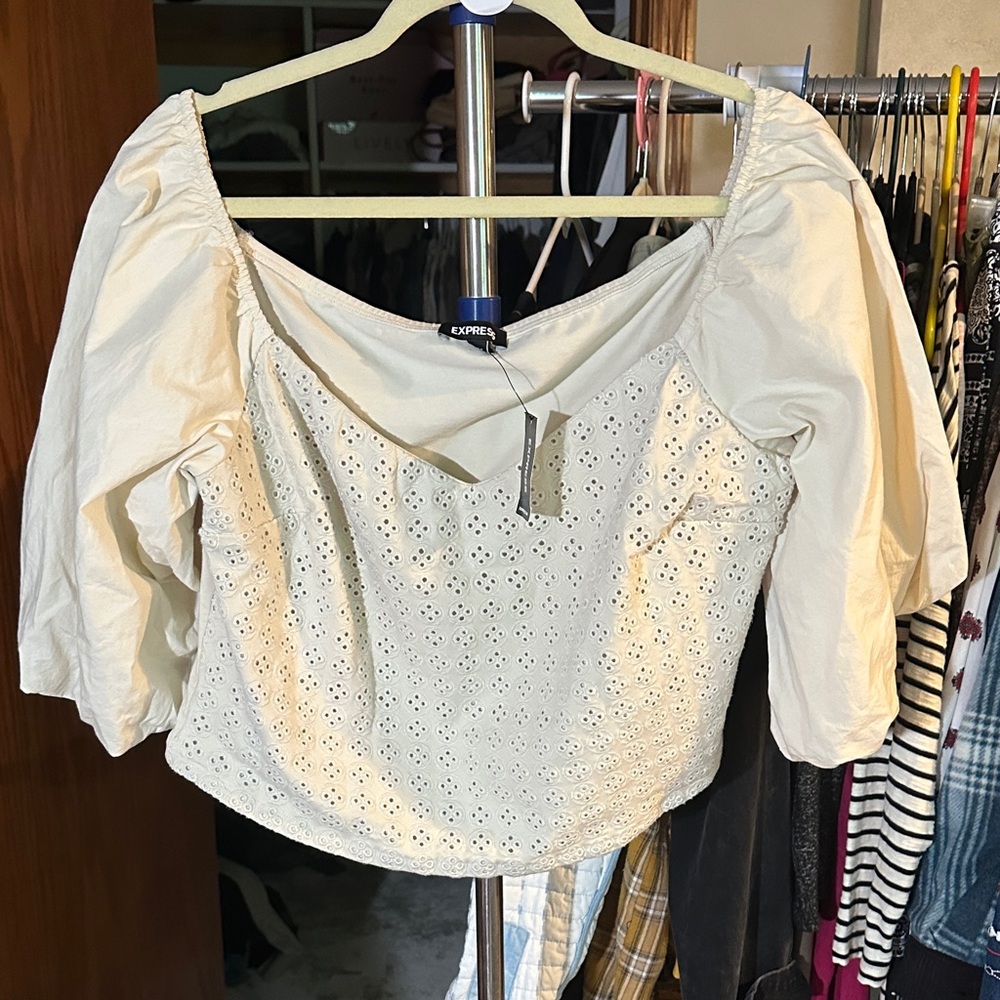 Express Cream Women's Eyelet Blouse- NWT